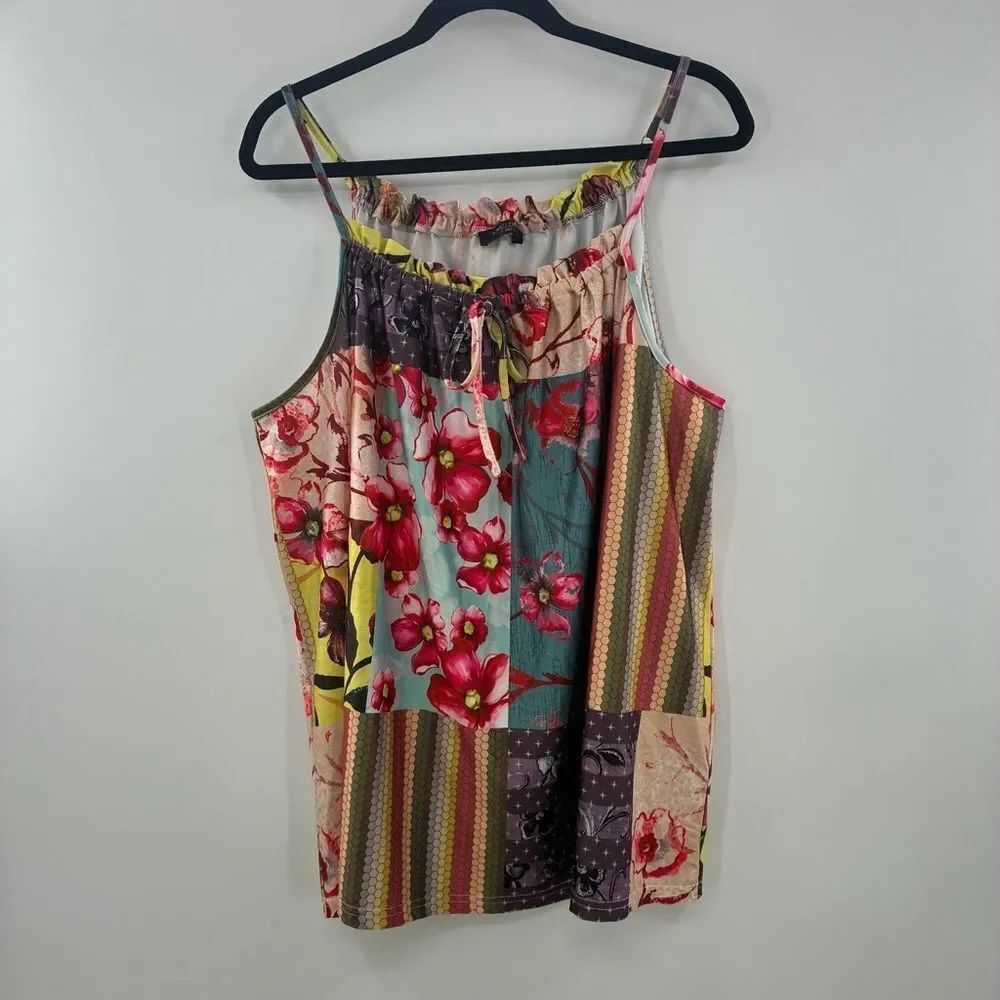 3For$20 Love U Dear Floral Patchwork Strap Tank Top - Pink Multi size 3X